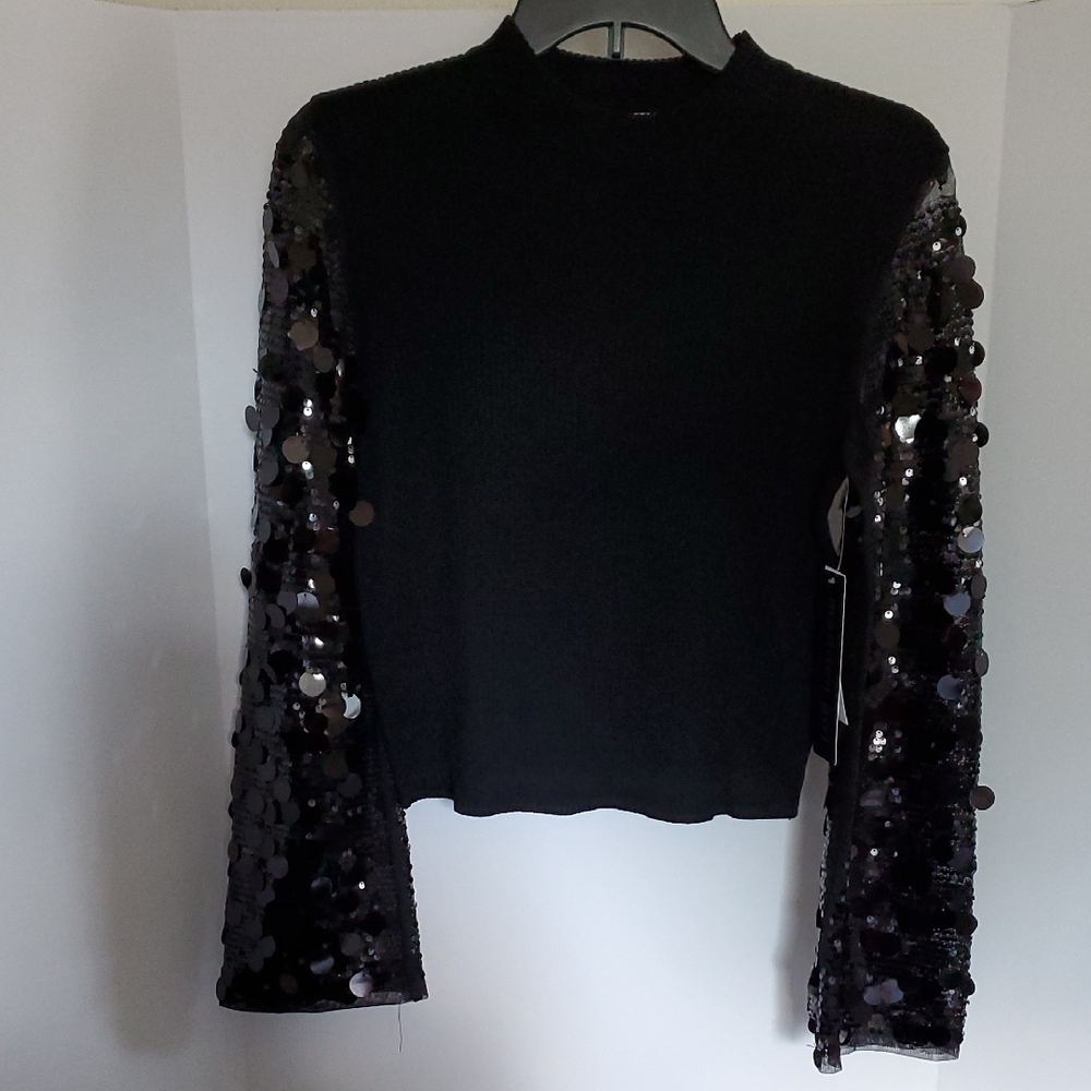 Madden Girl Black Sequin Sleeve Top